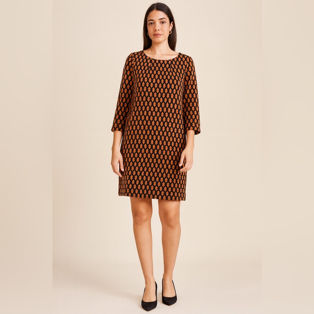 Vivienne Tam Tan and Black Patterned Dress Sz. 8